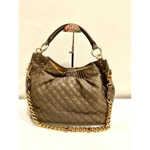 Marc Jacobs Quilted Leather Chain Stam Hobo Bag Olive Taupe Women's